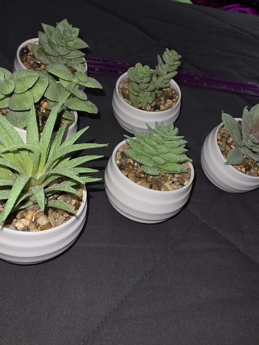 White Ceramic Mini Planter Set with Green Faux Succulents (6-Pack)